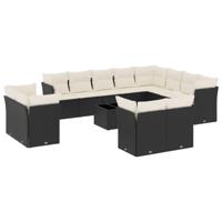 12-delige Loungeset met kussens poly rattan zwart - thumbnail