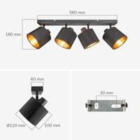 Jimmy LED Plafondspot - 4 spots - Kantelbaar - Draaibaar - Zwart/Goud - E14 fitting - IP20 voor binnen - Textiel spot - thumbnail