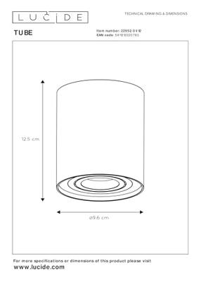 Lucide TUBE - Plafondspot - Ø 9,6 cm - 1xGU10 - Mat chroom