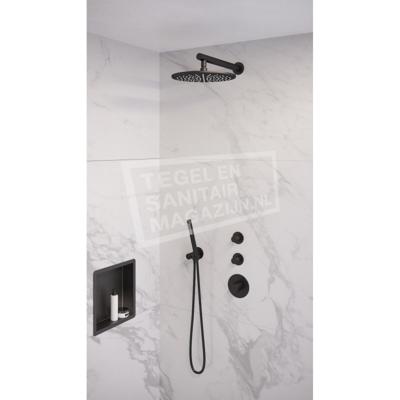 Brauer Black Edition Thermostatische Regendoucheset Inbouw - Hoofddouche 30 cm - Rechte Wandarm - Handdouche Staaf - Doucheslang - Wandaansluitbocht - Mat Zwart