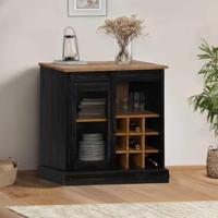 Dressoir HALDEN met schuifdeur 80x40x80 cm massief hout zwart - thumbnail