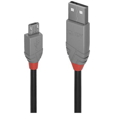 LINDY 36730 USB-kabel USB 2.0 USB-A stekker, USB-micro-B stekker 0.20 m Zwart, Grijs Vertind