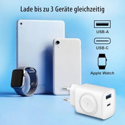 Eaxus Ladestation 3in1 USB-laadstation 1x USB-A, 1x USB-C, 1x Apple MagSafe Wit Binnen