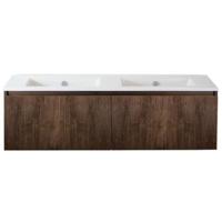 Frozen 3D Badmeubelset 140 cm - Greeplijst in Kleur - Dark Oak - Keramische Wastafel Wit Zonder Kraangat - thumbnail
