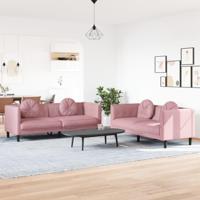 2-delige Loungeset met kussens fluweel roze - thumbnail