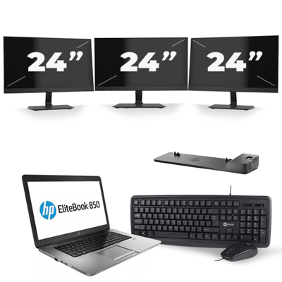 HP EliteBook 850 G2 - Intel Core i7-5e Generatie - 15 inch - 8GB RAM - 256GB SSD - Windows 11 + 3x 24 inch Monitor