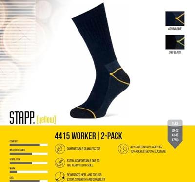 Stapp Yellow Worker 2-Pack Sokken 4415 | 699 Zwart | Maat 46 - 38.134.007.02