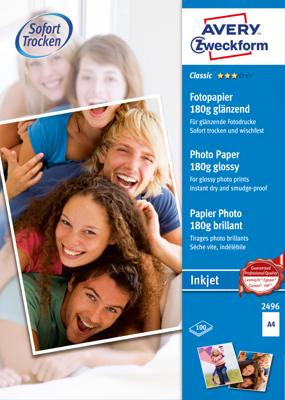 Avery-Zweckform Classic Photo Paper Inkjet 2496 Fotopapier DIN A4 180 g/m² 100 vellen Glanzend Avery-Zweckform Classic Photo Paper Inkjet 2496 Fotopapier DIN A4 180 g/m² 100 vellen Glanzend