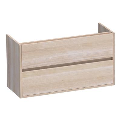 Brauer Adore - Onderkast Ondiep - 100 cm - met 2 Softclose Lades Greeploos en 1 Sifon Uitsparing - Lamellen Eiken Wit