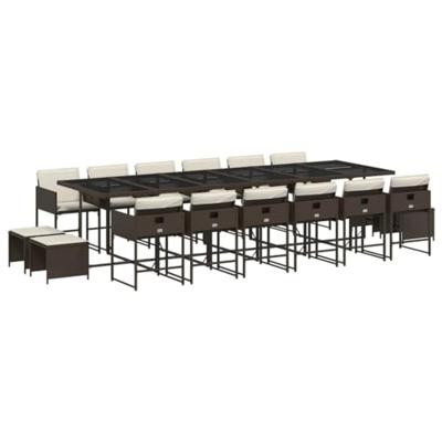 17-delige Tuinset met kussens poly rattan bruin