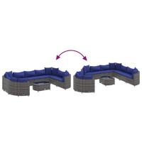 10-delige Loungeset met kussens poly rattan grijs - thumbnail