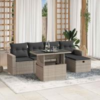 6-delige Loungeset met kussens poly rattan lichtgrijs - thumbnail