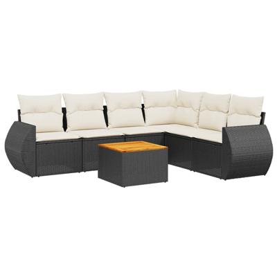 7-delige Loungeset met kussens poly rattan zwart