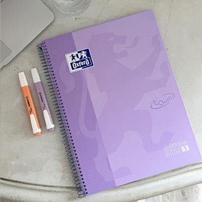 Oxford School Touch Europeanbook spiraalblok, ft A4+, 160 bladzijden, geruit 5 mm, pastel paars