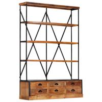 Boekenkast 4-laags met 6 lades 122x36x181 cm massief mangohout - thumbnail