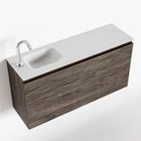 MONDIAZ OLAN 100cm toiletmeubel dark brown. LEX wastafel talc links 1 kraangat - thumbnail