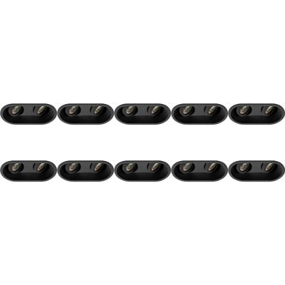 Spot Armatuur 10 Pack - Pragmi Zano Pro - GU10 Inbouwspot - Ovaal Dubbel - Zwart - Aluminium - Kantelbaar - 185x93mm