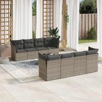 9-delige Loungeset met kussens poly rattan grijs - thumbnail
