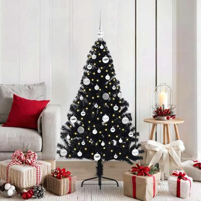 VidaXL Kunstmatig voorverlicht kerstboom met 150 led zwart 150 cm pvc