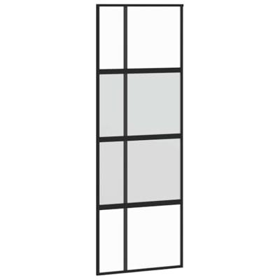Schuifdeur met beslagset 76x205 cm gehard glas zwart