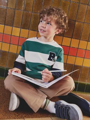 Gestreept T-shirt met dubbele mouweffect groen, gestreept Gestreept T-shirt met dubbele mouweffect groen, gestreept