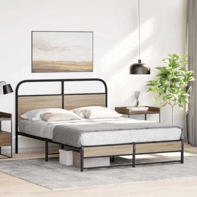 Bedframe zonder matras bewerkt hout gerookt eiken 140x190 cm Bedframe zonder matras bewerkt hout gerookt eiken 140x190 cm