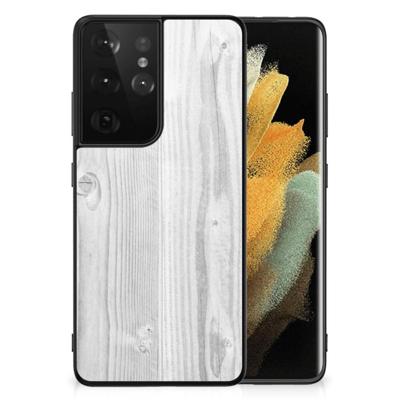 Samsung Galaxy S21 Ultra Houten Print Telefoonhoesje White Wood Samsung Galaxy S21 Ultra Houten Print Telefoonhoesje White Wood