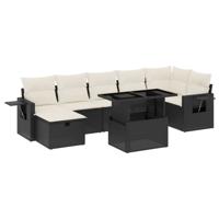 8-delige Loungeset met kussens poly rattan zwart - thumbnail