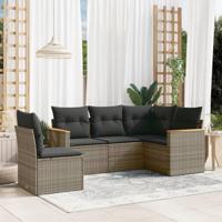 5-delige Loungeset met kussens poly rattan grijs - thumbnail