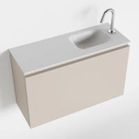 MONDIAZ OLAN 80cm toiletmeubel linen. LEX wastafel talc rechts 1 kraangat - thumbnail