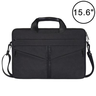 15 6 inch ademend slijtvaste Fashion Business schouder Handheld rits laptoptas met schouderband (zwart)
