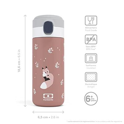 Geïsoleerde waterfles met tuit - MONBENTO - Kinderen - Snelopenende dop - Pop Fox