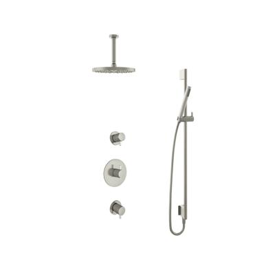 Hotbath Get Together doucheset met 2 stopkranen met 15 cm plafondbuis, 25 cm hoofddouche, glijstang, geborsteld nikkel