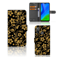 Huawei P Smart 2020 Hoesje Gouden Bloemen - thumbnail