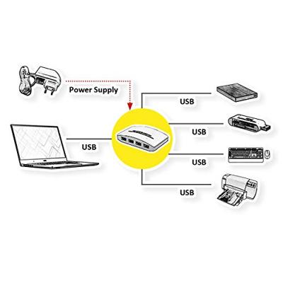 ROLINE USB 3.2 Gen 1 Hub, Black and White, 4 poorts, met voeding ROLINE USB 3.2 Gen 1 Hub, Black and White, 4 poorts, met voeding