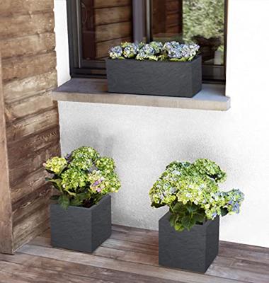 Vierkante bloempot - EDA - Volcania Up - 21 L - Binnen/buiten - Steenlook - 29,5 x 29,5 x H 29,5 cm - Antracietgrijs