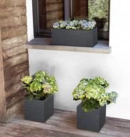 Vierkante bloempot - EDA - Volcania Up - 21 L - Binnen/buiten - Steenlook - 29,5 x 29,5 x H 29,5 cm - Antracietgrijs - thumbnail