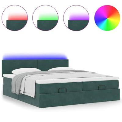 Ottoman bed met matras en LED's 180x200 cm fluweel donkergroen