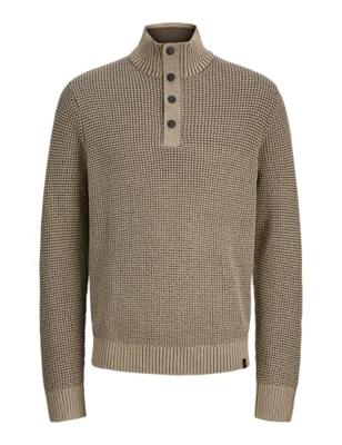 Jack & Jones Jjethan Knit High Neck Trui Crockery Twist W. Canteen. Button