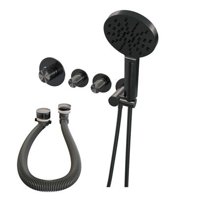 Brauer Gunmetal Carving Thermostatische Inbouw Badkraan Badvulcombinatie - 3 stand - Doucheslang - Wandaansluitbocht - Handdouche - Gunmetal Geborsteld Pvd