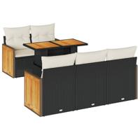 6-delige Loungeset met kussens poly rattan acacia zwart - thumbnail