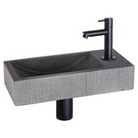 Differnz Differnz Ribble fonteinset bombai black - natuursteen - kraan gebogen mat zwart - thumbnail