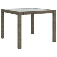 Tuintafel 90x90x75 cm gehard glas en poly rattan grijs - thumbnail