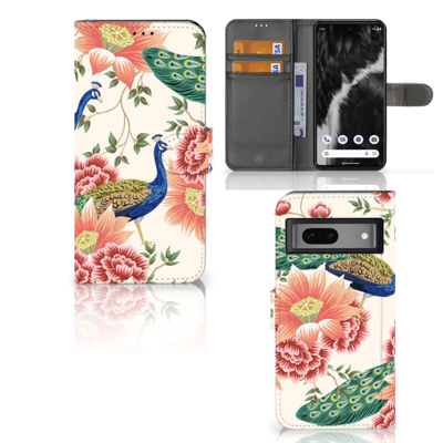 Telefoonhoesje | Met pasjeshouder | voor Google Pixel 7 Pink Peacock Telefoonhoesje | Met pasjeshouder | voor Google Pixel 7 Pink Peacock