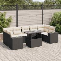 8-delige Loungeset met kussens poly rattan zwart - thumbnail
