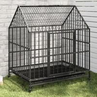vidaXL Hondenhok met wielen gegalvaniseerd staal zwart, hondenkennel, hondenhuisje, kennel hond, hondenhuis, honden kennel, hondenkooi, honden kooi - thumbnail
