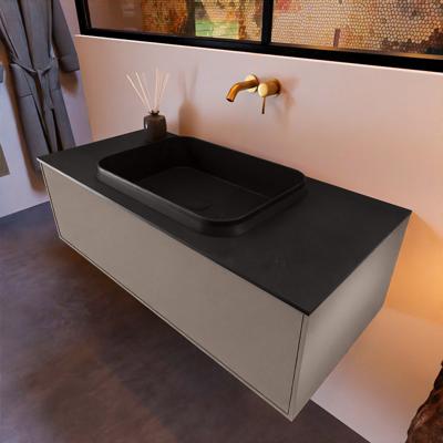 Badkamermeubelset Mondiaz Erin 100 cm met 1 Lade met RIDGE Wastafel Midden Urban Zonder Kraangaten Greeploos Mat Smoke