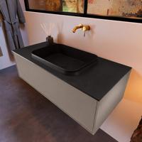 Badkamermeubelset Mondiaz Erin 100 cm met 1 Lade met RIDGE Wastafel Midden Urban Zonder Kraangaten Greeploos Mat Smoke - thumbnail