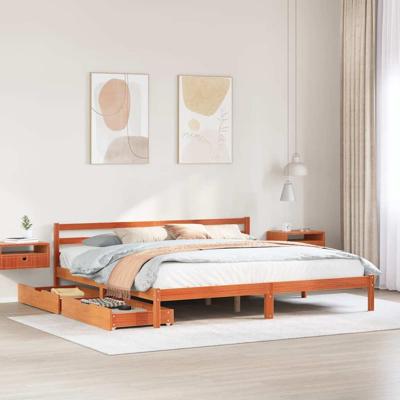 Bedframe zonder matras massief grenenhout wasbruin 180x200 cm