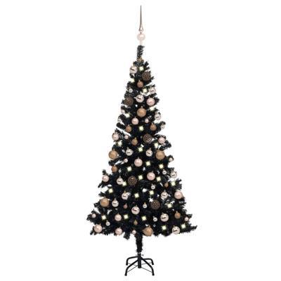 VidaXL Kunstkerstboom met verlichting en kerstballen 120 cm pvc zwart